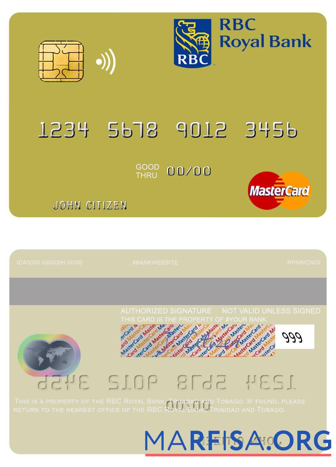 Printable Trinidad and Tobago RBC Royal Bank mastercard real example